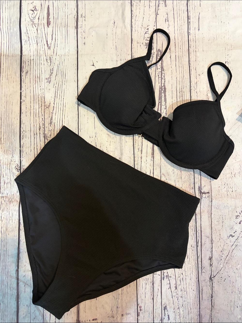 Old Navy Black Textured High-Waist Bikini Set
